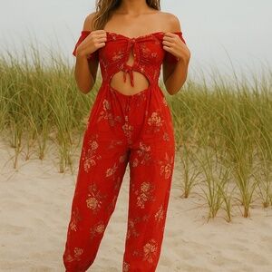 Posse Pineapple Red Cutout Jumpsuit Medium